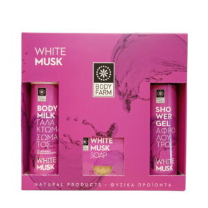 BodyFarm Veľký darčekový set s bielym pižmom I  Bodyfarm Gift set white musk (SG + BM + Soap)