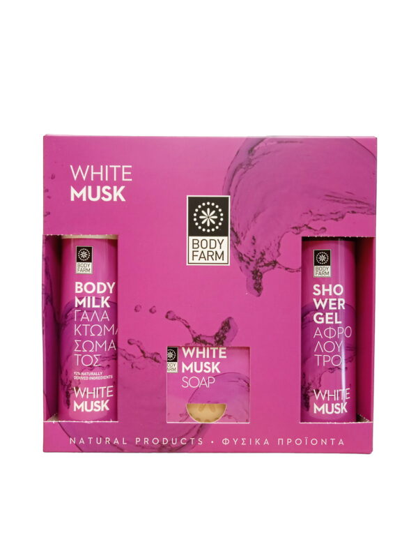 BodyFarm Veľký darčekový set s bielym pižmom I  Bodyfarm Gift set white musk (SG + BM + Soap)
