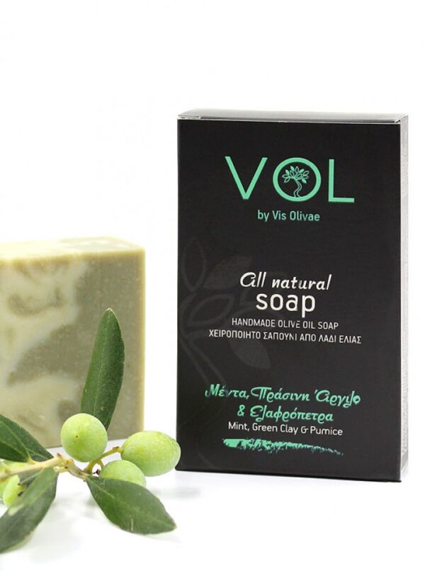 Vis Olivae Prírodné mydlo s mätou, zeleným ílom a pemzou  120 g  Vis Olivae Mint, green clay and pumice soap all natural