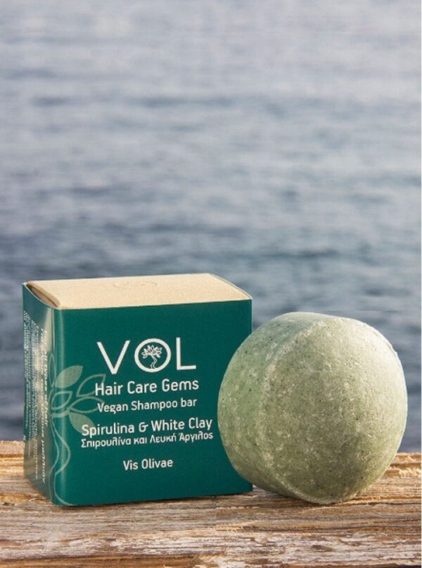 Vis Olivae Tuhý šampón na vlasy so spirulinou a bielym ílom pre všetky typy vlasov  Vis Olivae Spirulina & white clay vegan solid