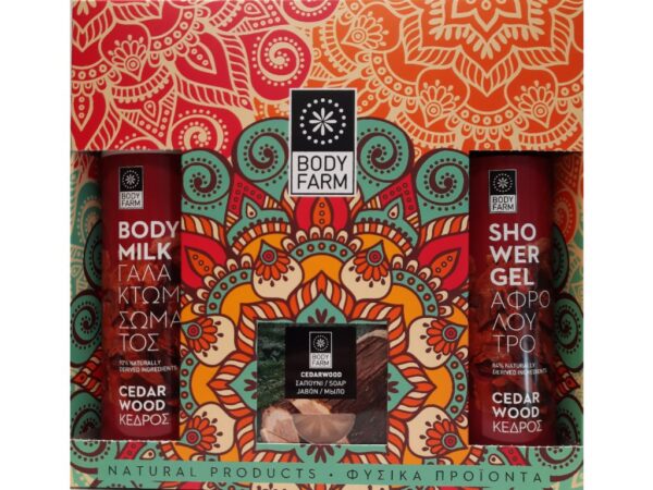 BodyFarm Veľký darčekový set s cédrovým drevom  Bodyfarm Gift set Cedarwood (SG+BM+Soap)